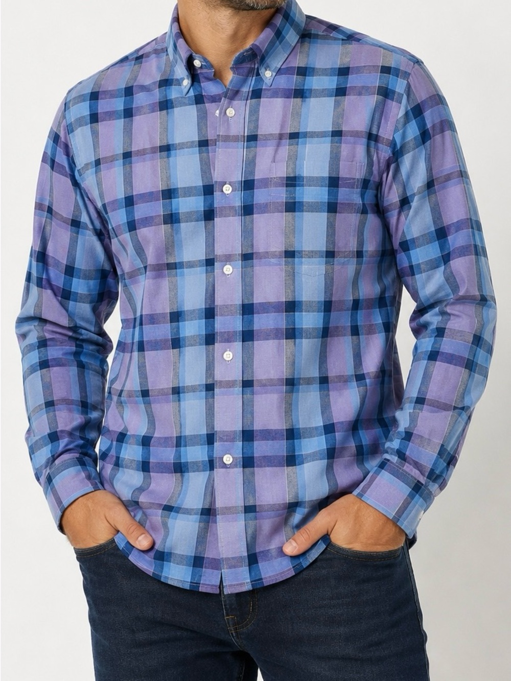 Tailorbyrd Men’s Blue lavender Plaid Button Down Long Sleeve Shirt Size L NWT‎